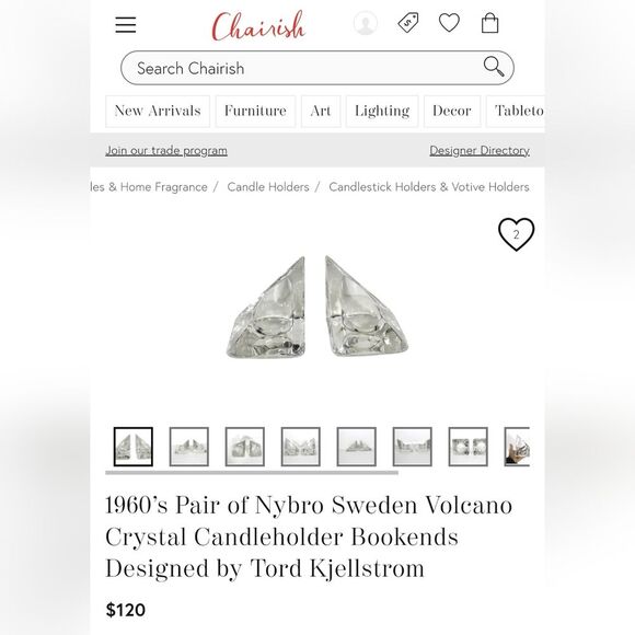 1960’s Pair of Nybro Sweden Volcano Crystal Candleholder Bookends - Picture 11 of 11